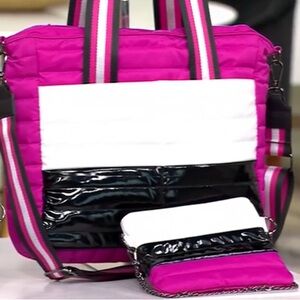 Think Royln Quilted Colorblock Tote & Crossbody Set – Hot Pink/White/Black – NWT